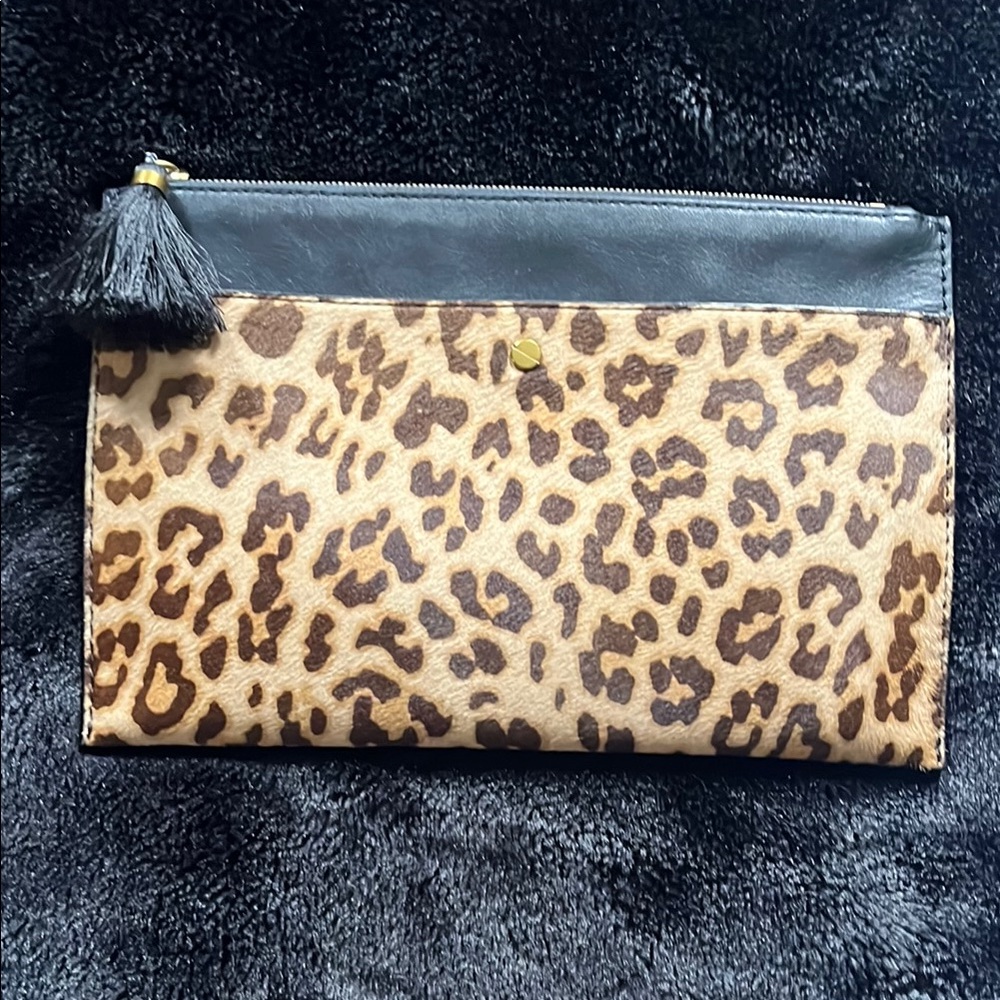 Leopard Print Clutch with Black leather Trim - good condition.